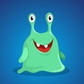 Cartoon cute monster. Snail looking with two big eyes green smiling creature.