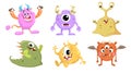 Cartoon cute monsters set. Funny creatures collection. Best for birthday and halloween party designs.