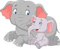 Cartoon cute Mother and baby elephant Royalty Free Stock Photo