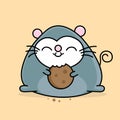 Cartoon cute mouse eating a big cookie. doodle style. Vector