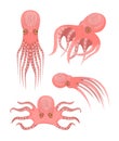 Cartoon Cute Octopus Characters Icon Set. Vector Royalty Free Stock Photo