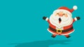 Cartoon cute old Santa Claus jumping excitedly on empty space turquoise background