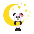 Cartoon cute panda girl with bow and moon Royalty Free Stock Photo