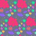 Cartoon cute pattern with sketch colorful flowers