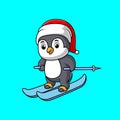 Cartoon cute penguin is skiing Royalty Free Stock Photo