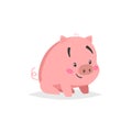 Cartoon cute pig. Sitiing and smiling little piglet with funny face. Domestic animal character. Vector illustration Royalty Free Stock Photo