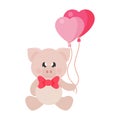 Cartoon cute pig sitting with tie and lovely balloons Royalty Free Stock Photo