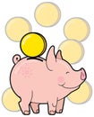 Cartoon cute piggy bank with golden coin vector