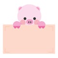 Cartoon cute pink pig holding memo. Frame for photo, text, note, sticker, label. Little animal to do list card.