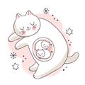 Cartoon cute Pregnant, Mother and baby cats vector.