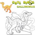 Cute prehistoric dinosaur gallimimus, funny illustration