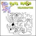 Cute prehistoric dinosaur velociraptor, funny illustration