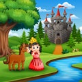 Cartoon of a cute princess girl with horse in the castle page Royalty Free Stock Photo