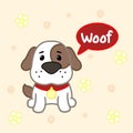 Cartoon cute puppy say woof, drawing for kids.Vector illustration