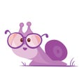 Cartoon cute purple snail with big glasses, cartoon illustration, isolated object on white background, vector Royalty Free Stock Photo