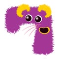 Cartoon cute purple and yellow monster number seven