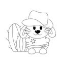 Cartoon cute Rabbit Cowboy Sheriff with cactus in black and white