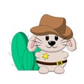 Cartoon cute Rabbit Cowboy Sheriff with cactus in color