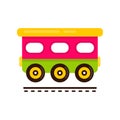 Cartoon cute railway carriage on rails