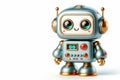 Cartoon cute robot with buttons and light bulb eyes. Space for text. Royalty Free Stock Photo