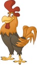 Cartoon cute rooster. Vector illustration of funny happy animal.