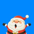 Cartoon cute Santa Claus open arm excitedly on empty space blue background