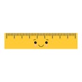 Cartoon cute school ruler isolated on white background for educational, school or office design. Kawaii style