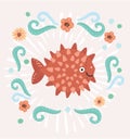 Cartoon cute sea urchin on white backgound Royalty Free Stock Photo