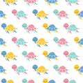 Cartoon cute seamless turtle pattern on white background.