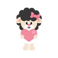 Cartoon cute sheep girl black with heart Royalty Free Stock Photo