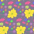 Cartoon cute sketch pattern with colorful flowers