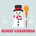 Cartoon cute snowman with scarf and broom Royalty Free Stock Photo