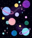 Cartoon cute space for fabric design. Cute cartoon character. Space poster. Earth planet