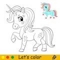 Cartoon cute standing unicorn with rainbow mane coloring Royalty Free Stock Photo