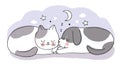 Cartoon cute sweet dream, Adorable cat and dog sleeping together vector. Royalty Free Stock Photo