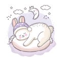 Cartoon cute sweet dream, White rabbit sleeping at night vector.