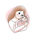 Cartoon cute sweet mother hugging baby vector.