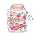 Cartoon cute spring, Bear and rabbit and fox and deer andflowr in glass bottle vector.