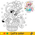 Cartoon cute sweety unicorn kids coloring book page