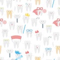 Cartoon Tooth Seamless Pattern Background. Vector