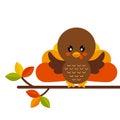 Cartoon cute turkey vector on a branch