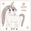 Cartoon cute Unicorn with flower for nursery print and other design Royalty Free Stock Photo