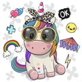 Cartoon Cute Unicorn with sun glasses Royalty Free Stock Photo