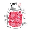 Cartoon cute Valentines day doodle actions hearts in bottlevector.