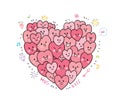 Cartoon cute Valentines day doodle many hearts actions vector.