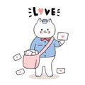 Cartoon cute Valentines day postman cat and love letters vector.