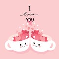 Cartoon cute Valentines day two cup coffee lover vector.