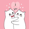 Cartoon cute Valentines day white cats lover vector. Royalty Free Stock Photo