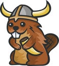 Cartoon Cute Viking Beaver Smiling Happily