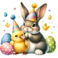 Cute Watercolor Easter Bunny Clipart Illustration AI Generative